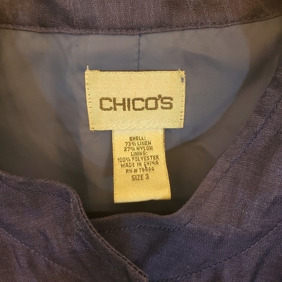 Chico's Size 3 Linen Blend Karise Blue Satin Jacket - Picture 3 of 8